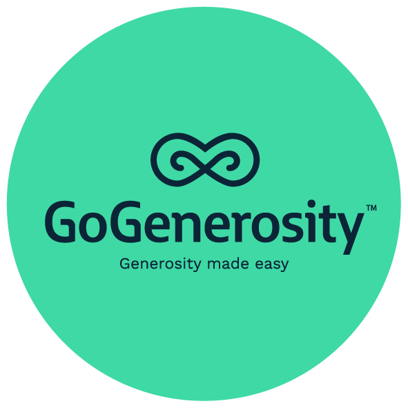 A green circle with a black infinity heart symbol and "GoGenerosity" above the tagline "Generosity made easy," representing the GoGenerosity Donation, supporting Australian charities and baby and nursery items.