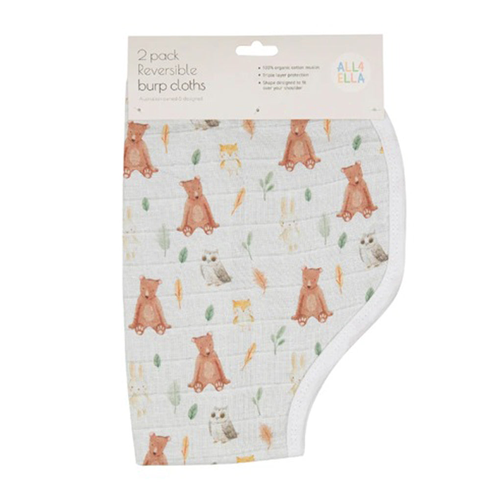 All4Ella Burp Cloths 2pk Forest Friends