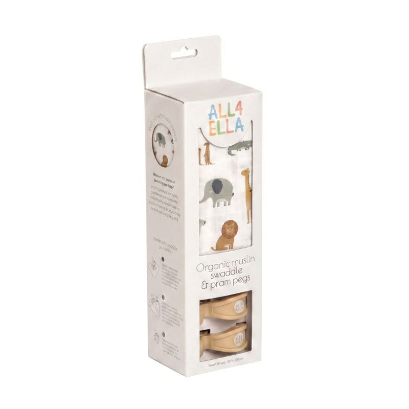 All4Ella Muslin Swaddle & Pram Pegs Wild Animals