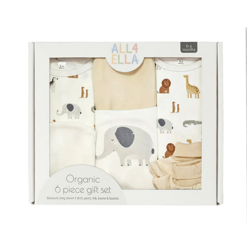 All4Ella 6pcs Organic Clothing Set Wild Animals