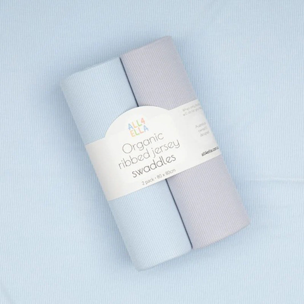 All4Ella Ribbed Jersey Swaddles 2pk Blue & Grey