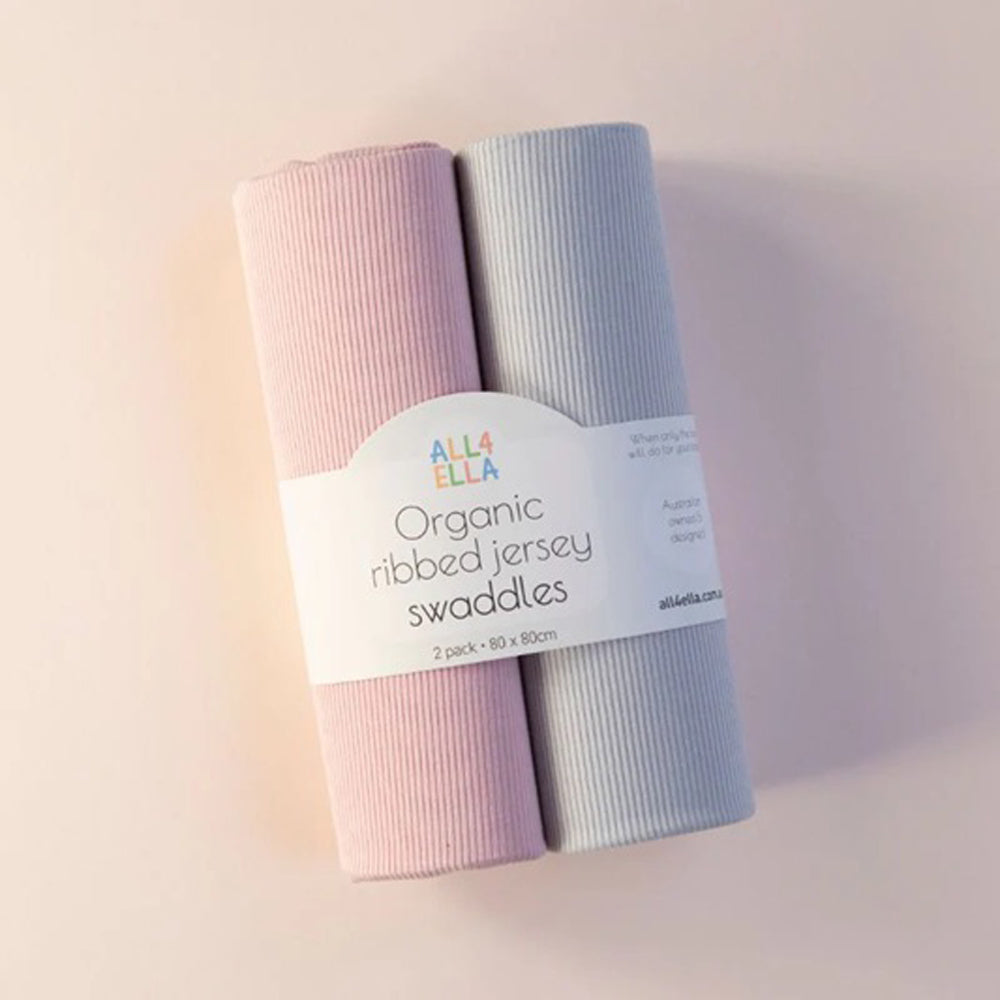 All4Ella Ribbed Jersey Swaddles 2pk Pink & Grey