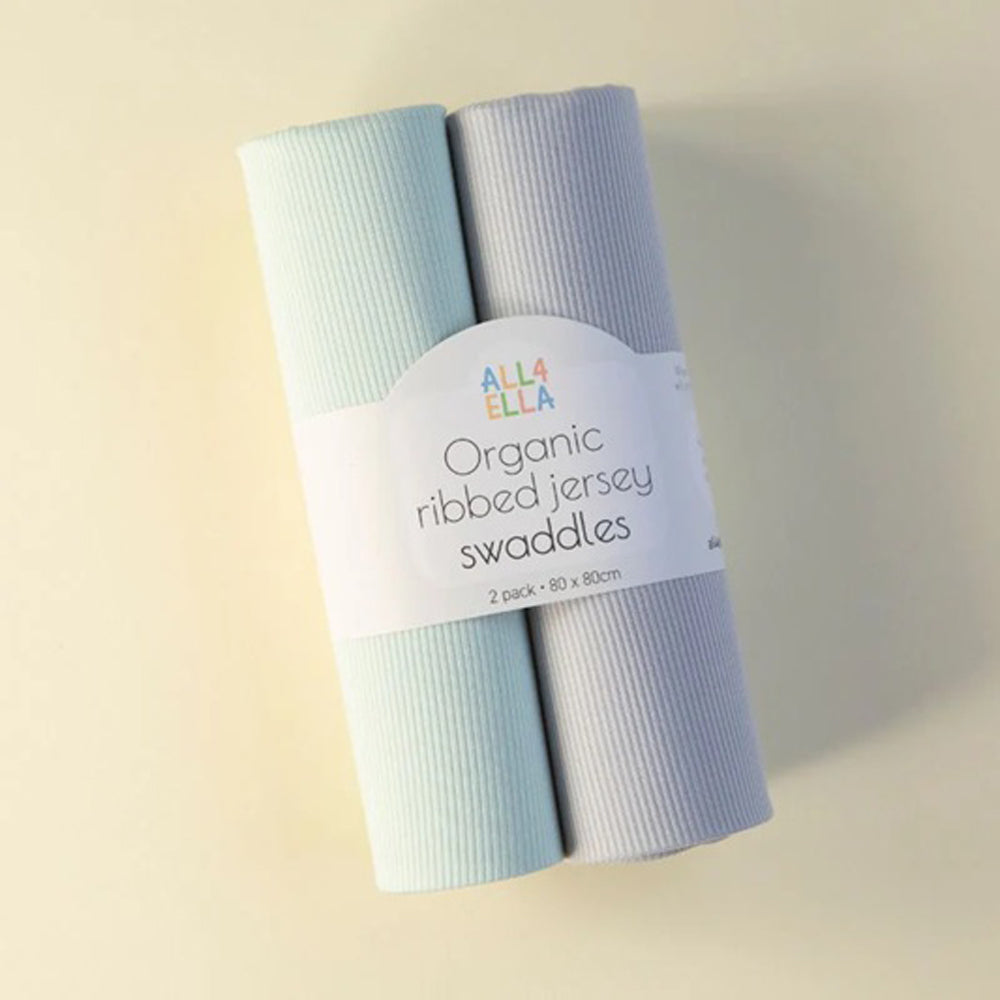 All4Ella Ribbed Jersey Swaddles 2pk Sage + Grey