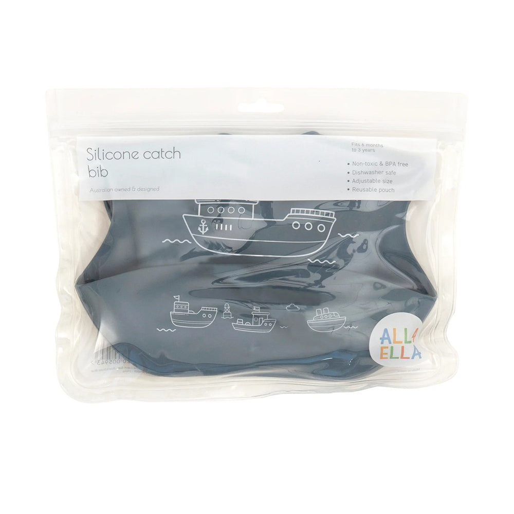 All4Ella Silicone Bib Boats Slate Blue