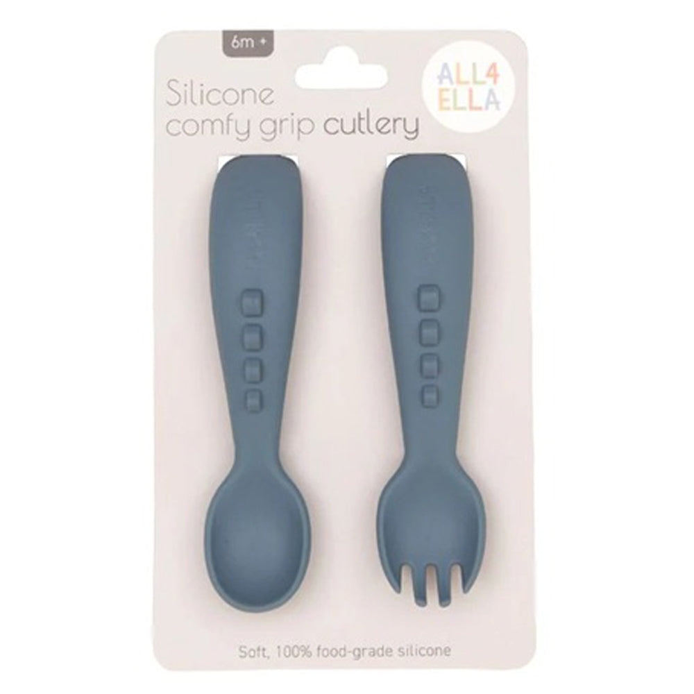 All4Ella Silicone Comfy Grip Cutlery Set Slate Blue
