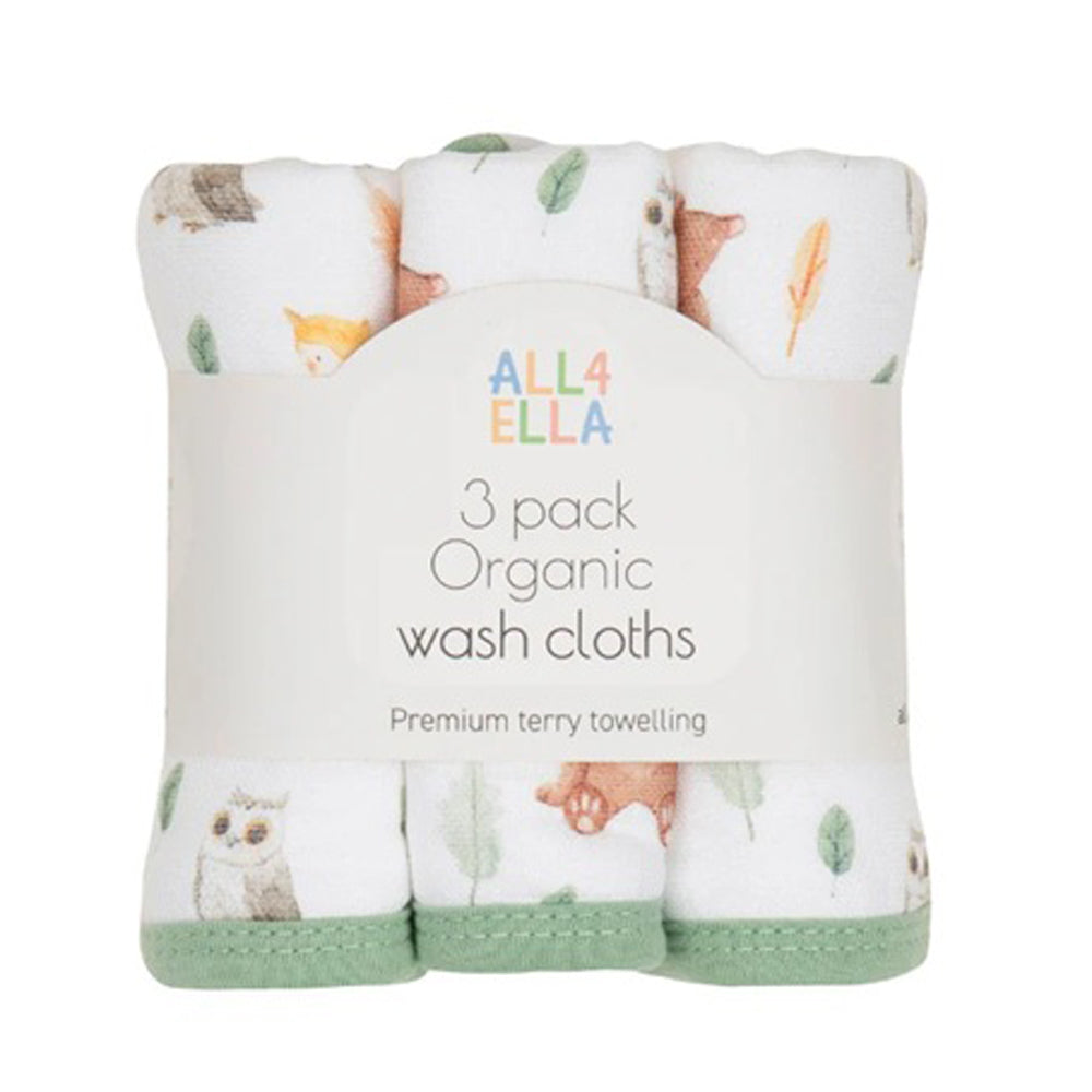 All4Ella Wash Cloths 3pk Forest Friends