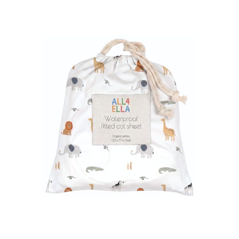 All4Ella Waterproof Cot Sheet Wild Animals