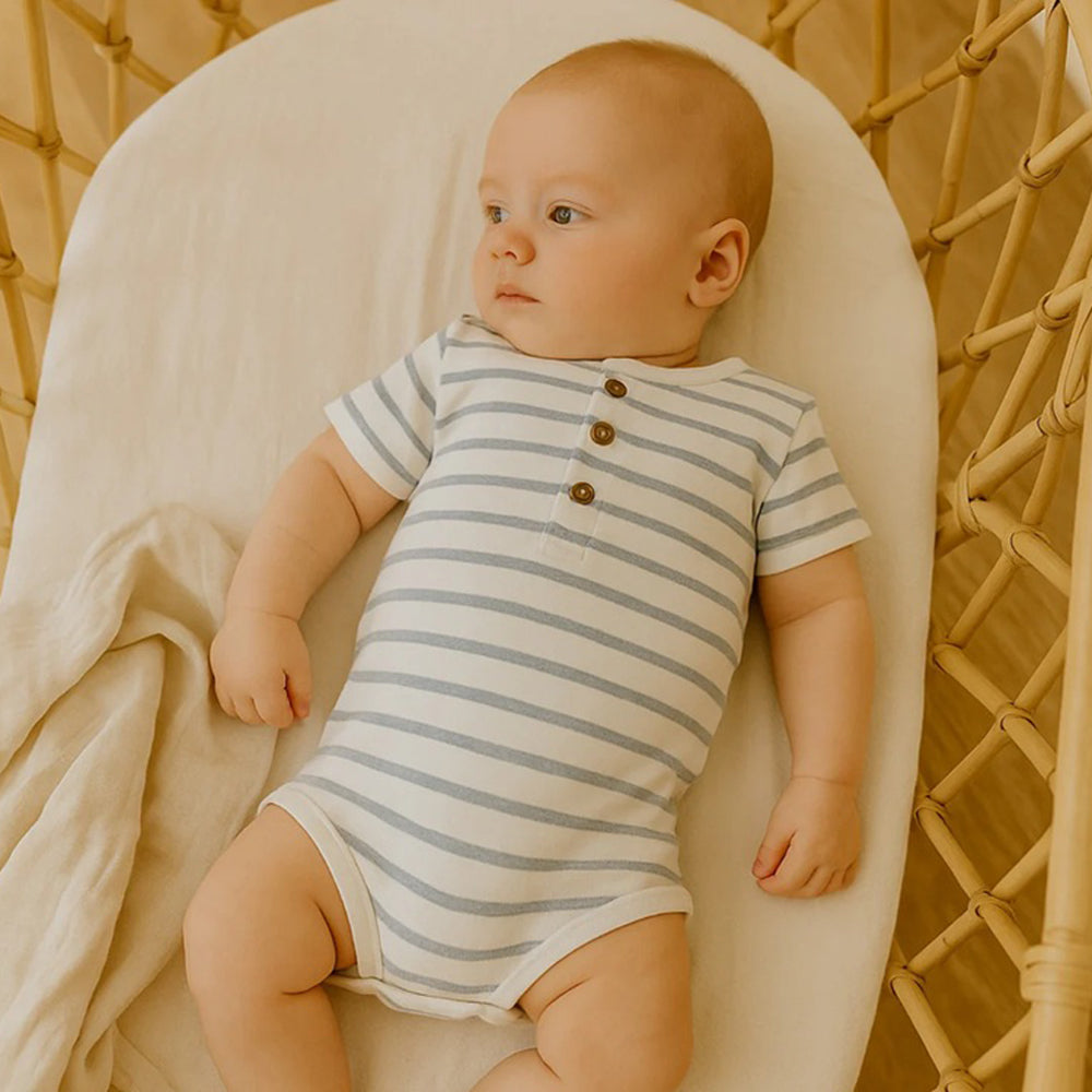 Aster & Oak Blue Stripe Rib Henley Onesie