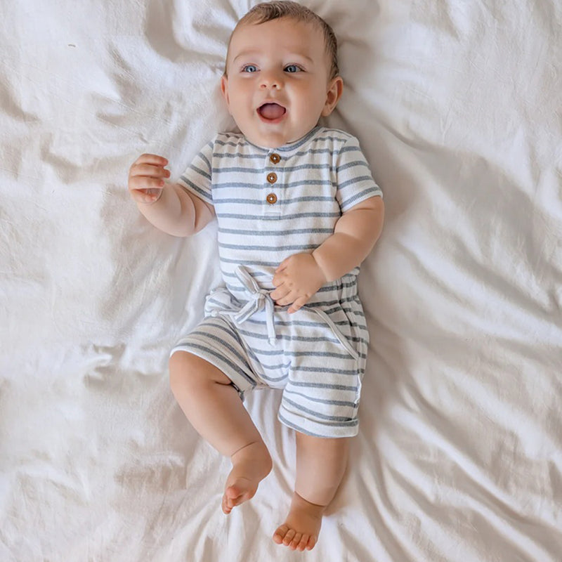 Aster & Oak Blue Stripe Rib Shorts