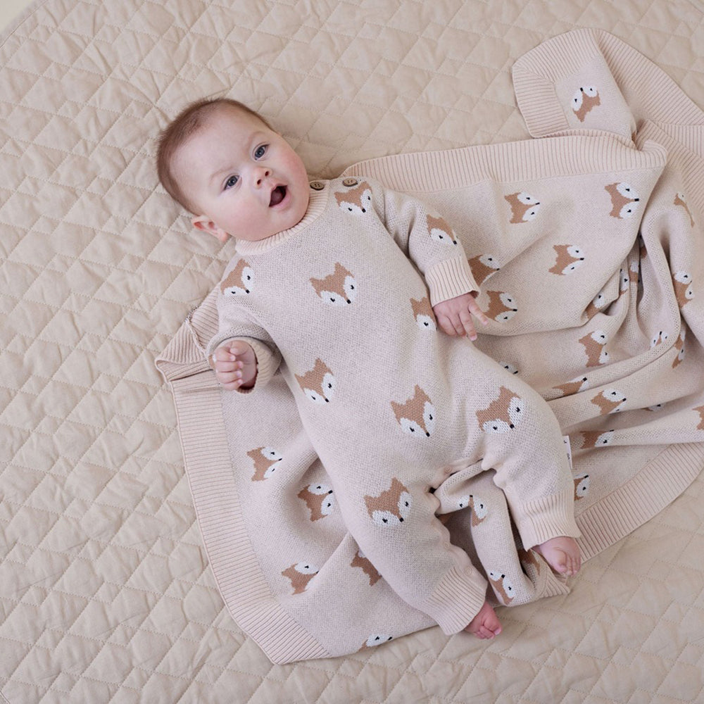 Aster & Oak Fox Knit Romper Crystal Grey