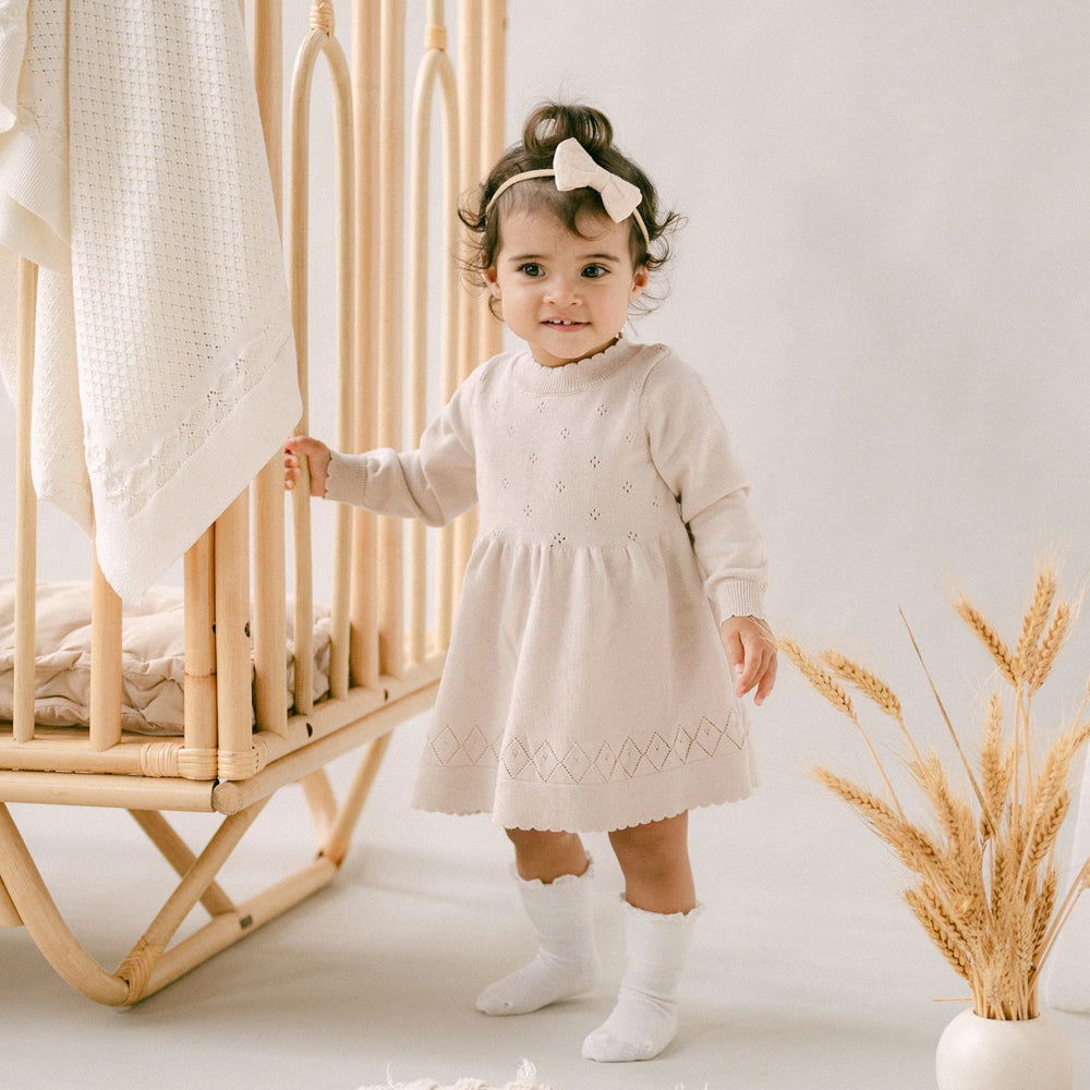 Aster & Oak Oatmeal Pointelle Knit Dress Crystal Grey