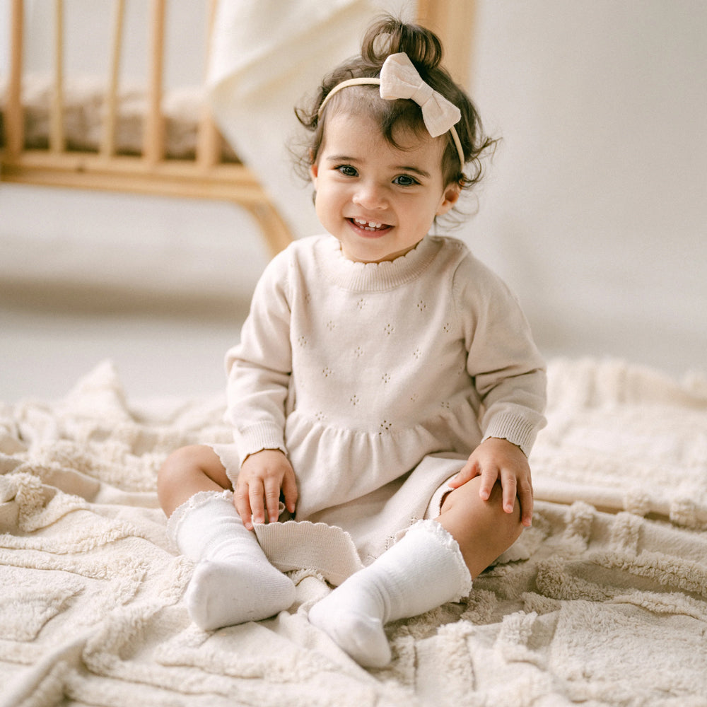 Aster & Oak Oatmeal Pointelle Knit Dress Crystal Grey