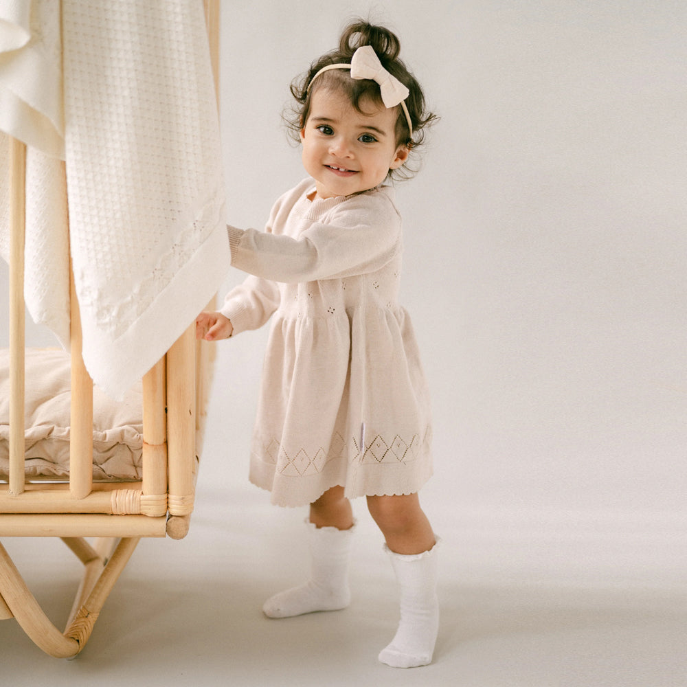 Aster & Oak Oatmeal Pointelle Knit Dress Crystal Grey