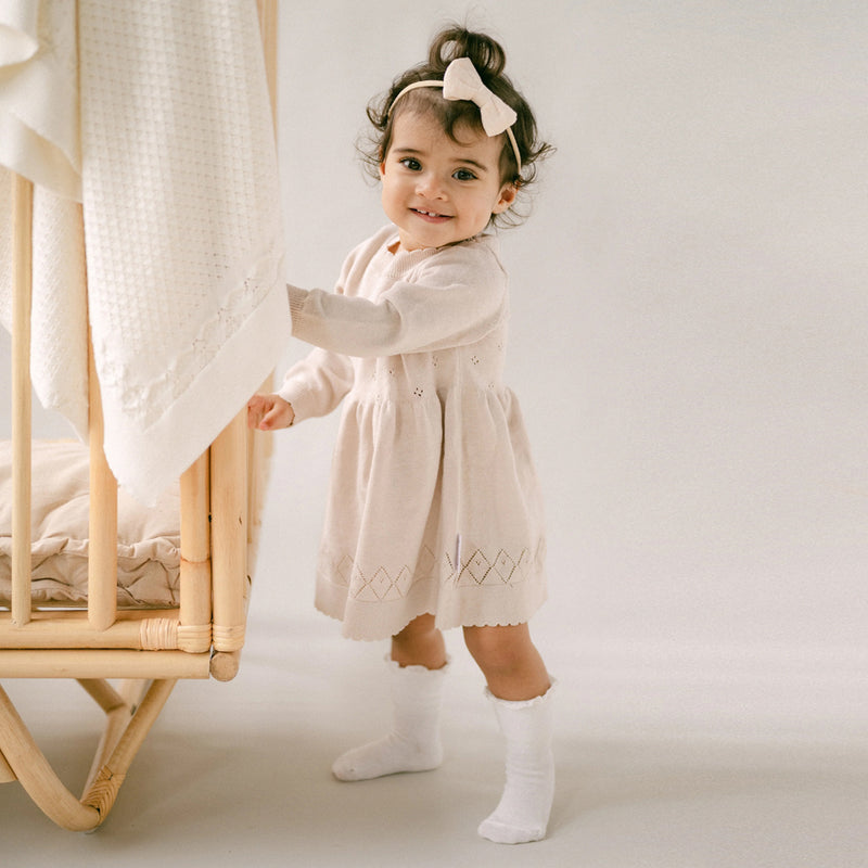 Aster & Oak Oatmeal Pointelle Knit Dress Crystal Grey