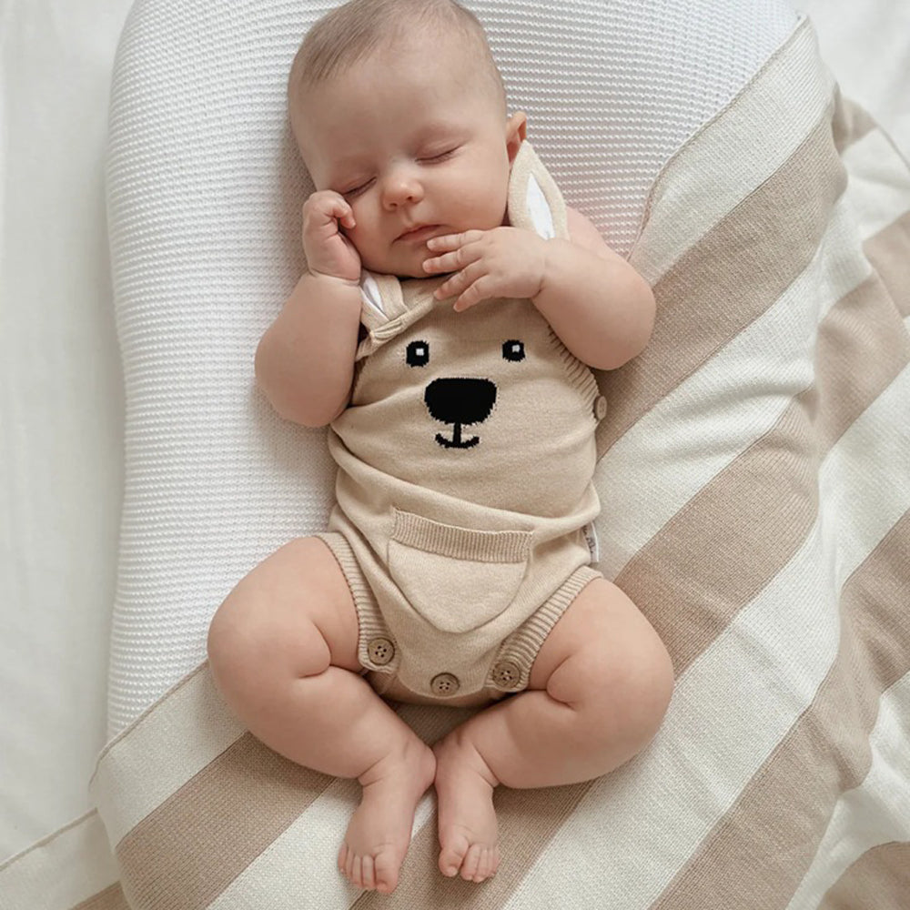 Aster & Oak Taupe Kangaroo Knit Romper