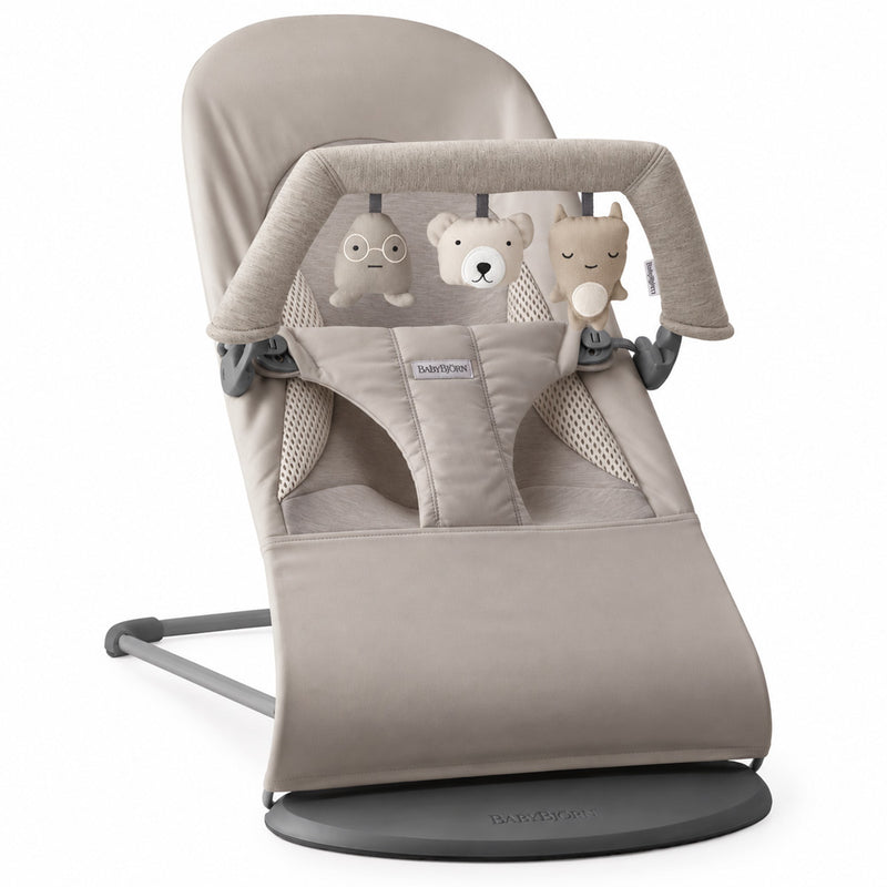 BabyBjorn Bouncer Balance Soft Woven-Jersey Tri-Fabric Sand Grey & Toy Bar Bundle