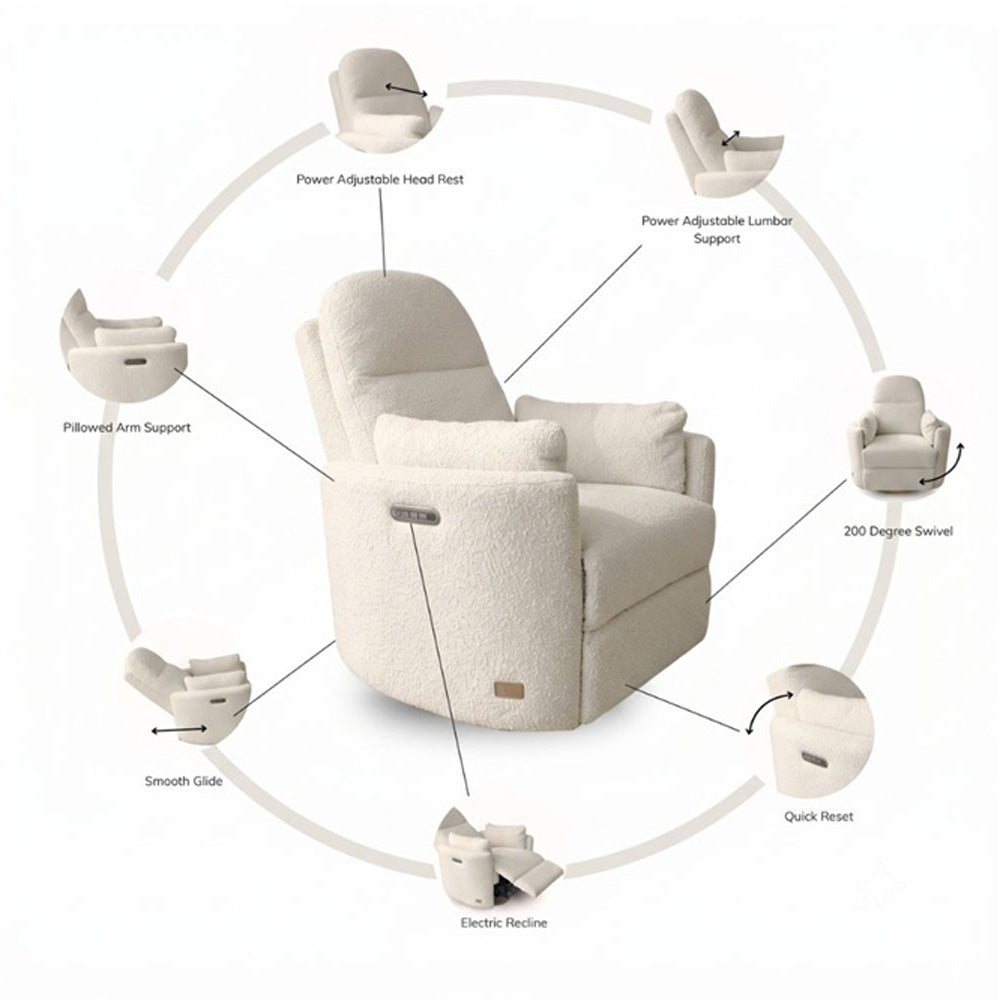 Babyhood Firenza Electric Feeding and Recliner Glider Chair- Boucle Cream