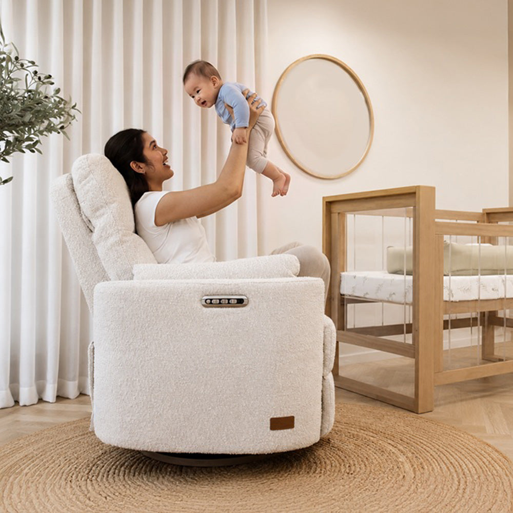 Babyhood Firenza Electric Feeding and Recliner Glider Chair- Boucle Cream
