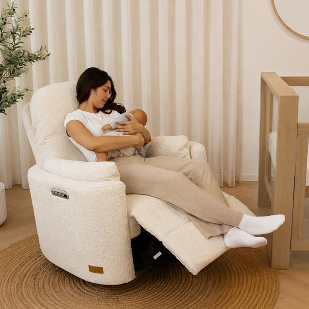 Babyhood Firenza Electric Feeding and Recliner Glider Chair- Boucle Cream