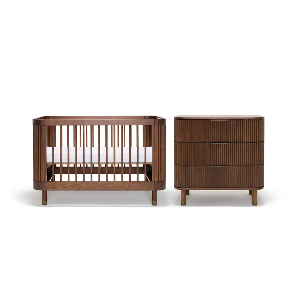 BabyRest Juno Cot Walnut + Juno Dresser Walnut+ DuoCore Mattress Nursery Package