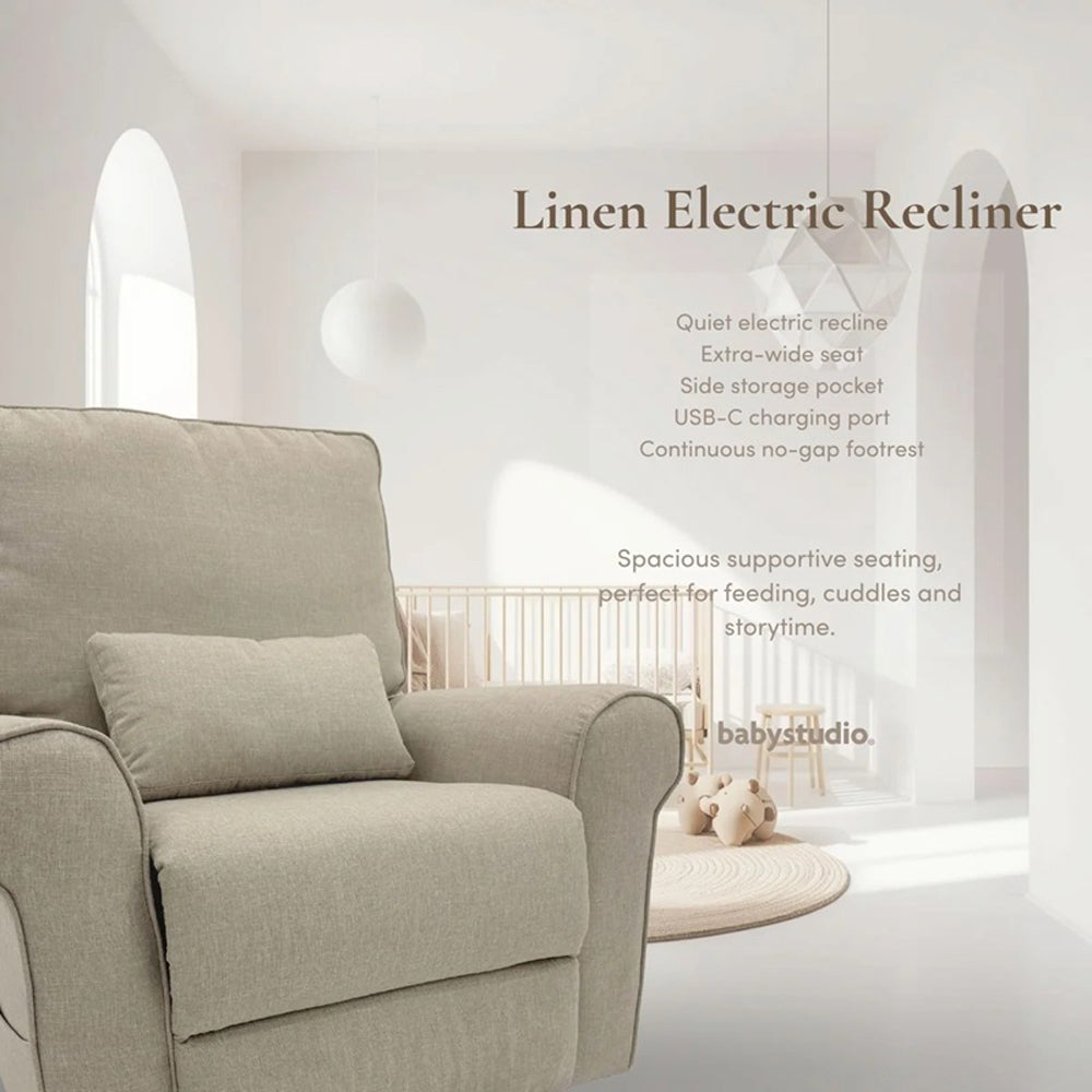 Babystudio Electric Nursery Glider Recliner Chair - Linen Nursing & Feeding Chair - Oatmeal