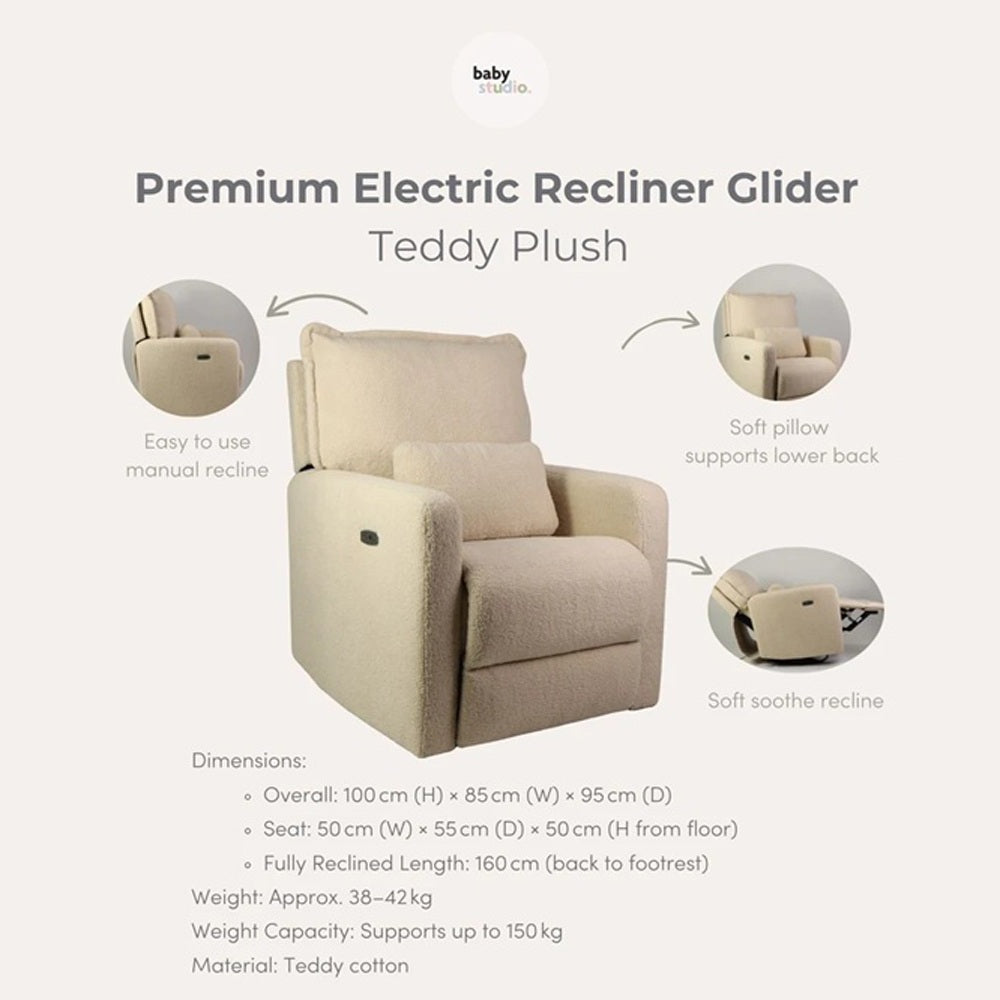 Babystudio Premium Electric Recliner Glider - Teddy Creme Plush