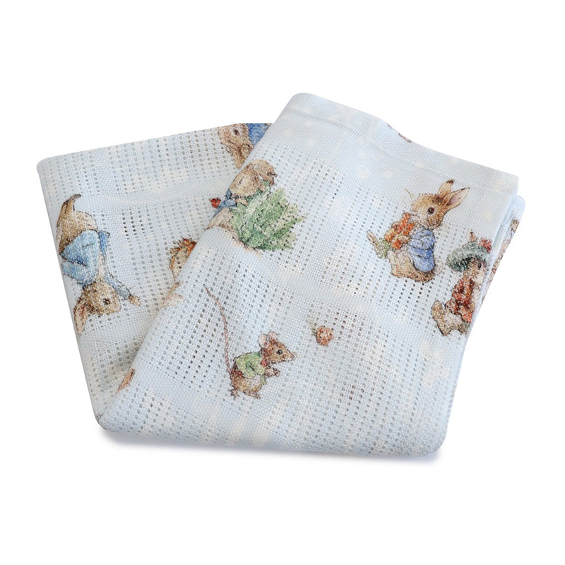 Bubba Blue Peter Rabbit & Benjamin Bunny Digital Print Cellular Blanket