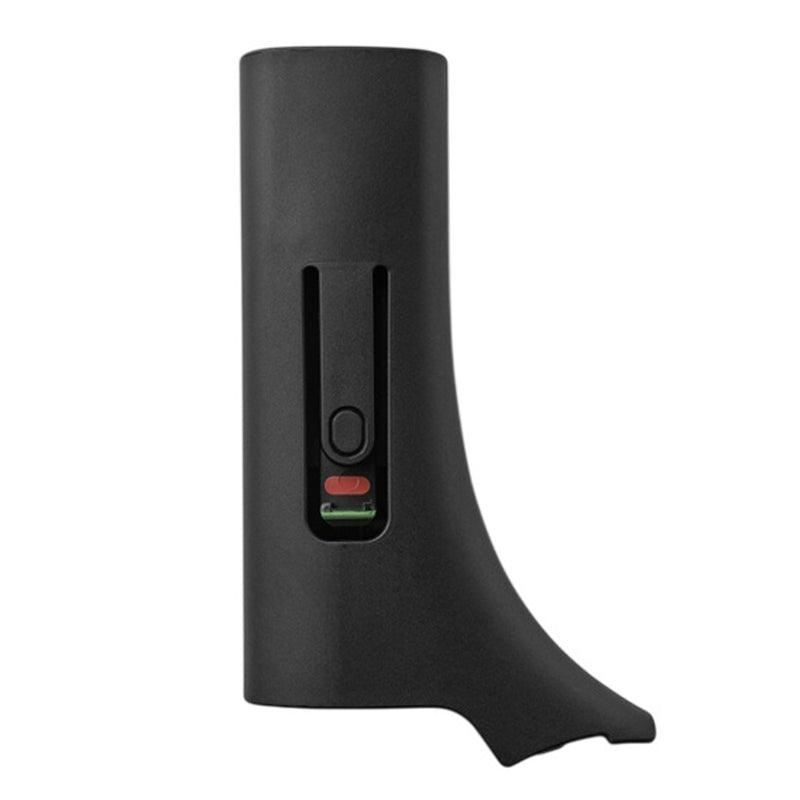 The Bugaboo Dragonfly Tray Adapter by Bugaboo is a black, cylindrical device with a curved base, vertical slot, red button, and green indicator—ideal as a tray or stroller tray adapter.