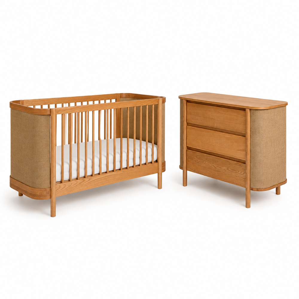 Cariboo Indi Cot + Tru- Sleep Mattress + Indi Dresser Nursery Package