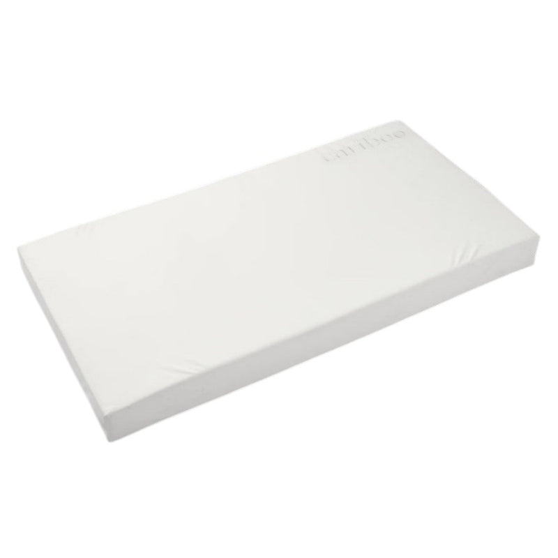 The Edwards & Co Cariboo Tru-Sleep Cot Mattress is a plain, rectangular white memory foam mattress with a smooth surface, shown at an angle against a white background.