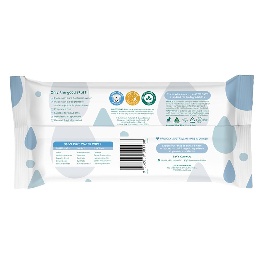 Gaia 99.5% Pure Water Wipes 70pk