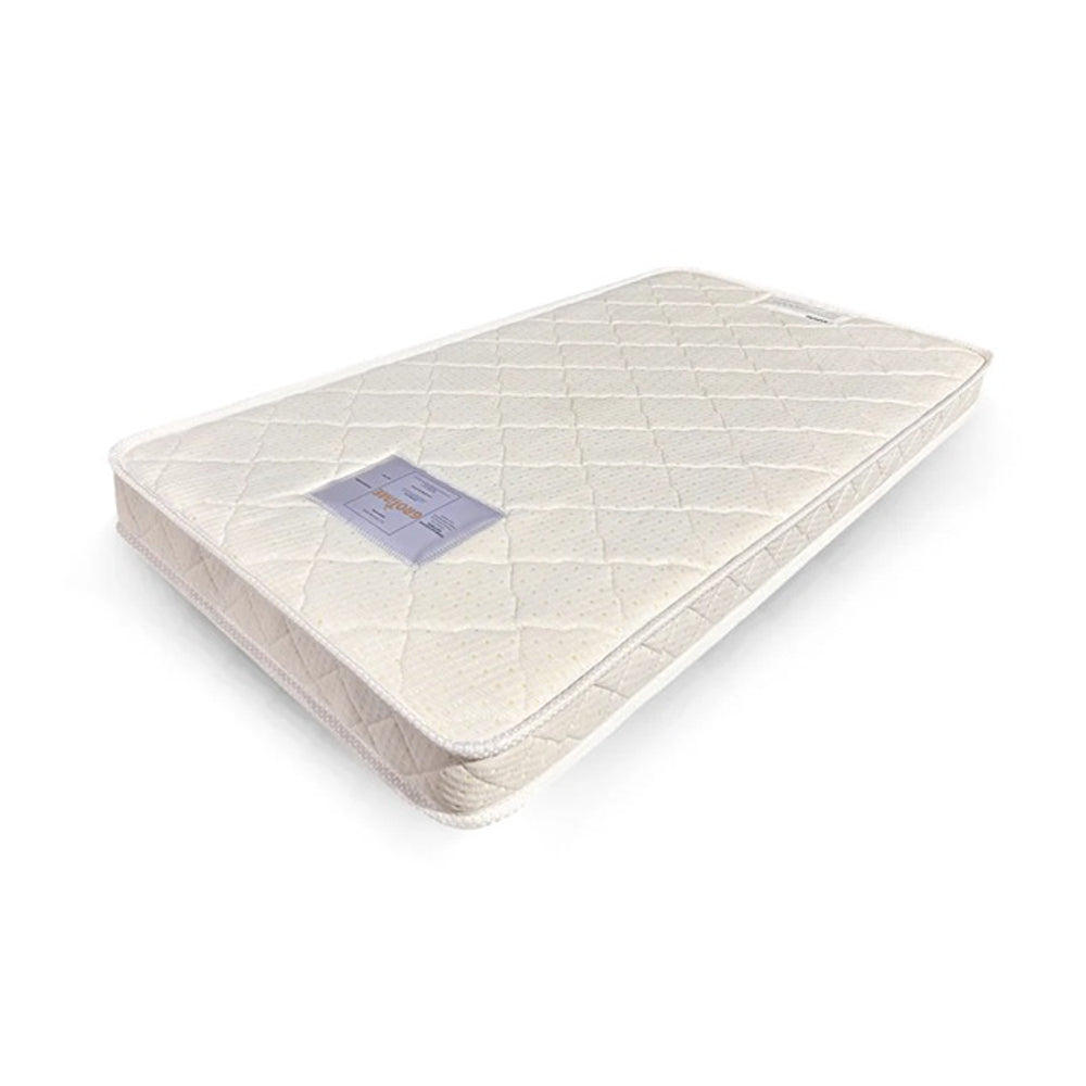 A plain rectangular white Grotime Comfort Compact Mattress with a quilted pattern and a surface label is shown against a white background.