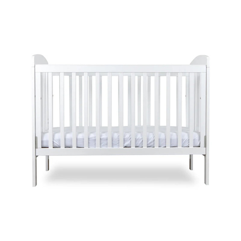 The Grotime Pearl 4 in 1 Cot V2, shown with vertical white wooden slats and paired with the Grotime Comfort Cocoon Mattress, is displayed against a plain white background.