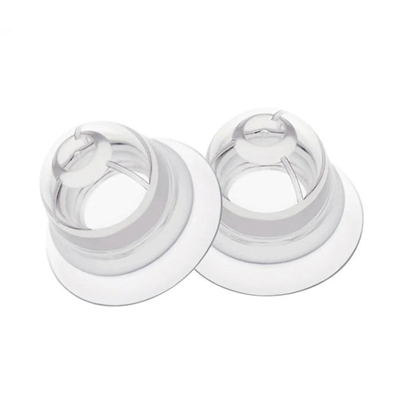The Haakaa Inverted Nipple Correctors 2pk by Haakaa features two transparent silicone flanges with circular openings and wide white bases—ideal for mothers with inverted or flat nipples.