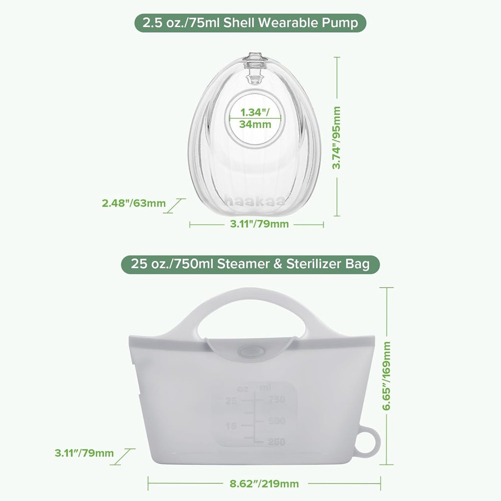 Haakaa Wearable Manual Breast Pump with Steriliser Bag 75ml 2pk