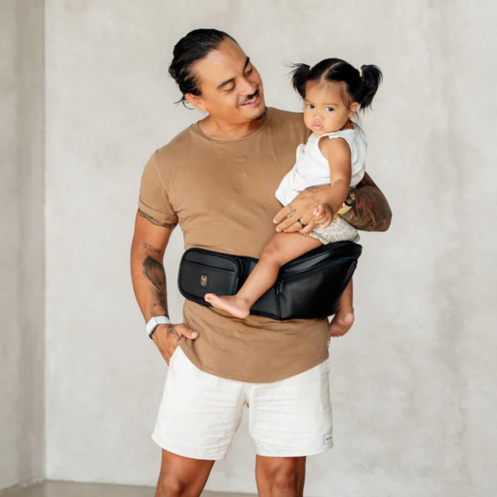 Hackerlily Hipsurfer Vegan Leather Hipseat Baby Carrier & Bum Bag Black & Black Zip