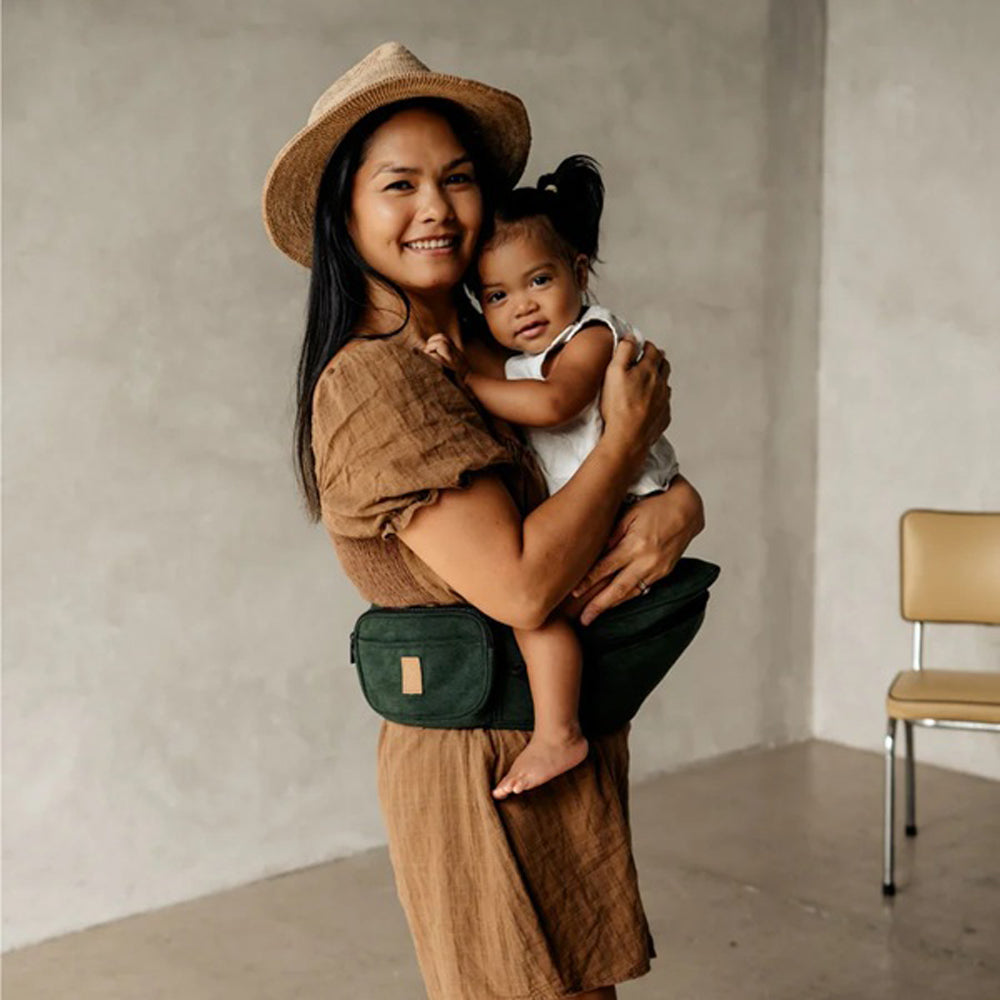 Hackerlily Hipsurfer Vegan Leather Hipseat Baby Carrier & Bum Bag Green & Tan