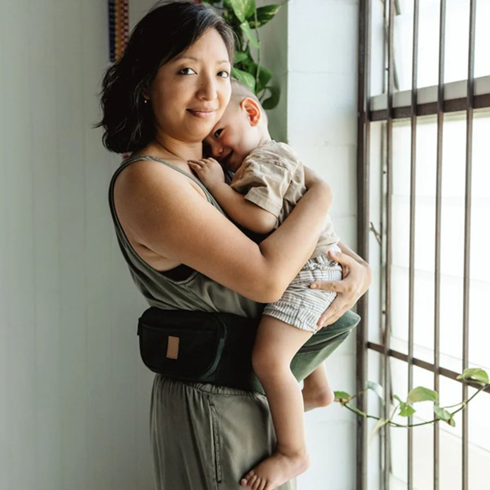 Hackerlily Hipsurfer Vegan Leather Hipseat Baby Carrier & Bum Bag Green & Tan