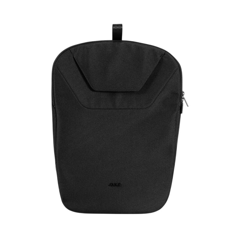 The Joolz Aer2 Basket Bag by Joolz is a black, minimalist stroller accessory with a zippered closure and a small top handle, featuring a subtle logo near the bottom center. Ideal for extra storage. Shown on a plain white background.