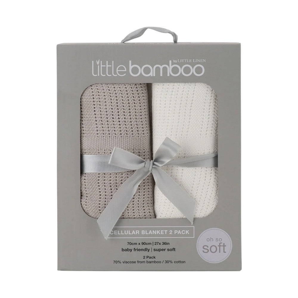 Little Bamboo Cellular Blanket 2Pk  - Stone Grey