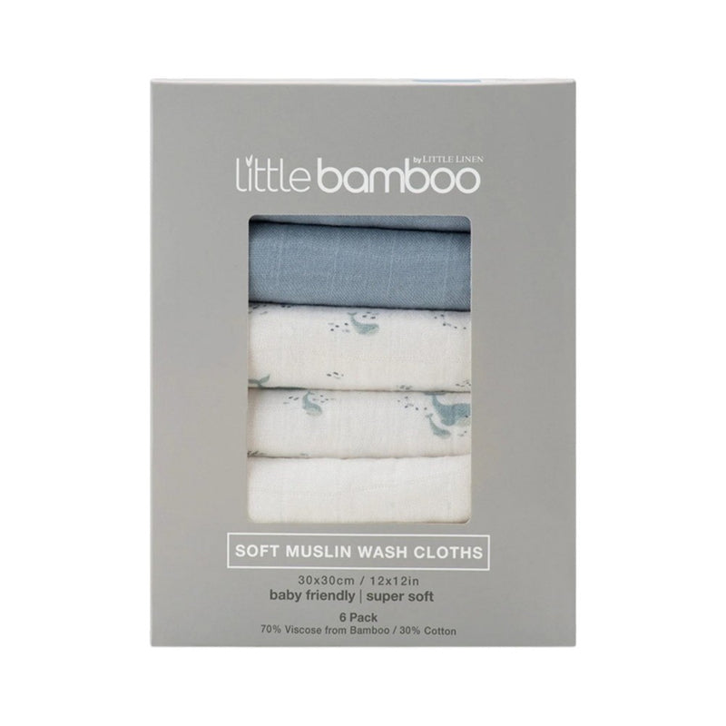 Little Bamboo Muslin Washers 6Pk - Retro Blue
