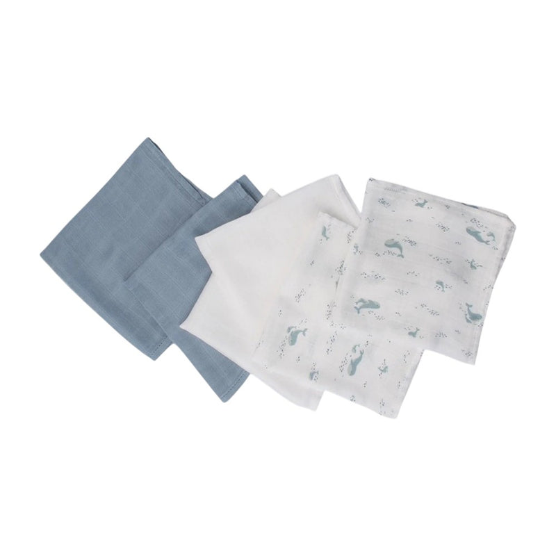 Little Bamboo Muslin Washers 6Pk - Retro Blue