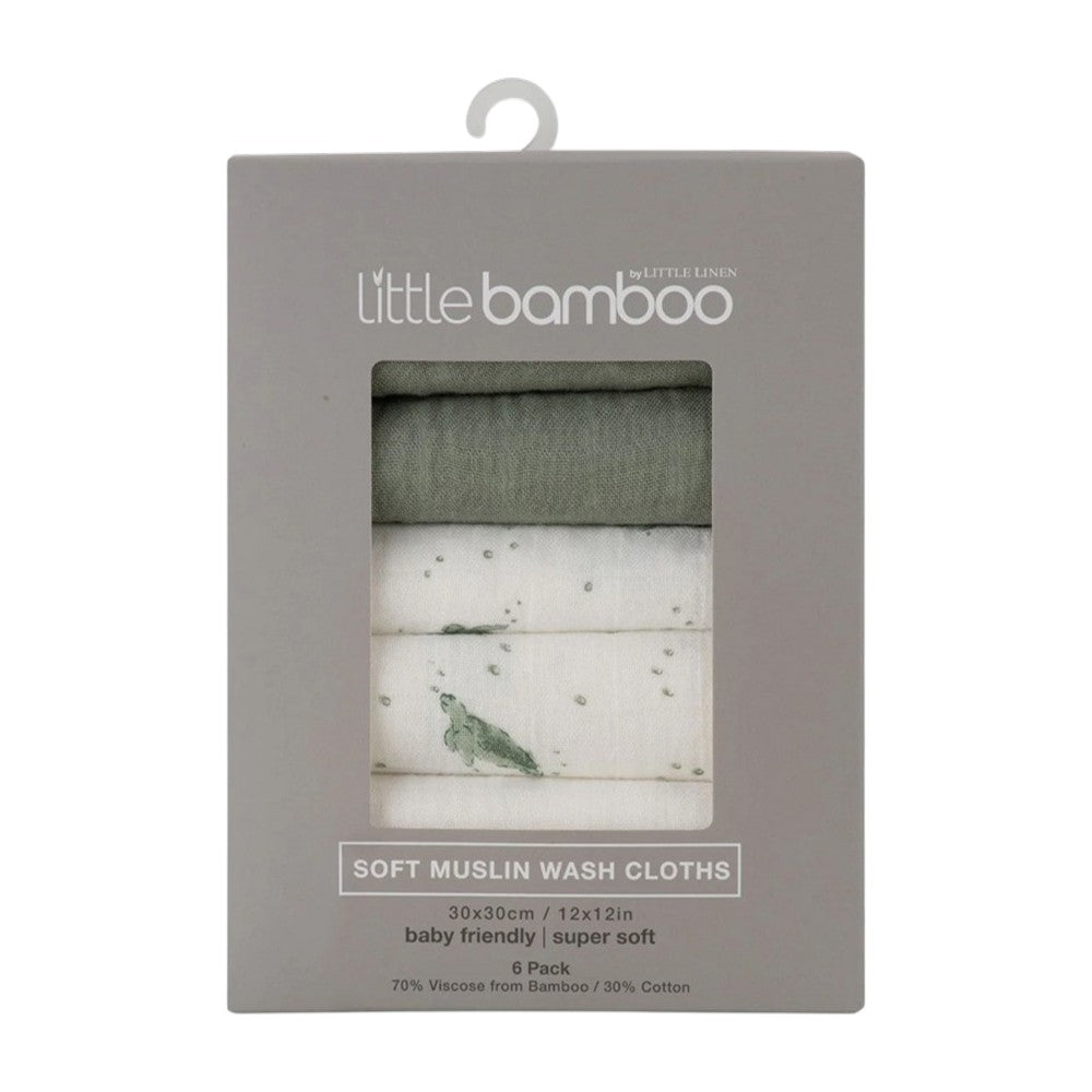 Little Bamboo Muslin Washers 6Pk - Turtle Bay