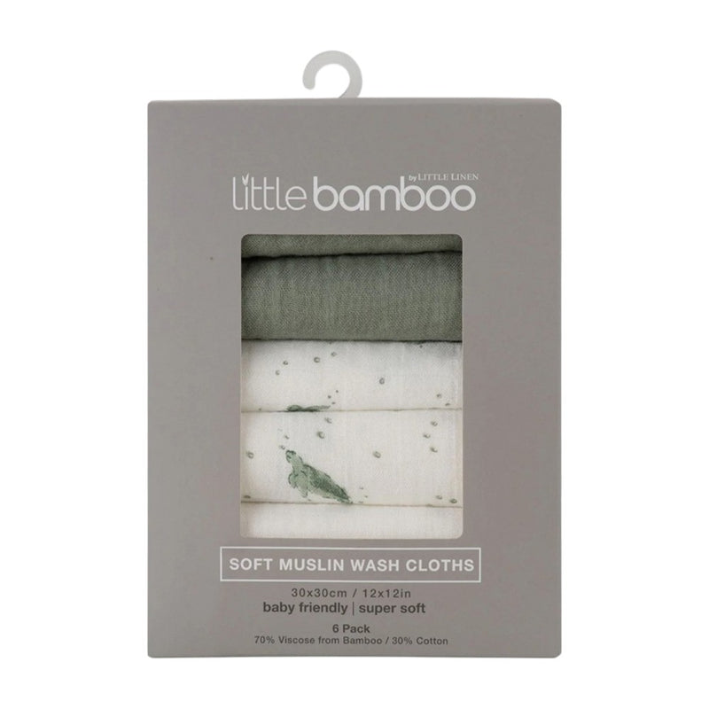 Little Bamboo Muslin Washers 6Pk - Turtle Bay
