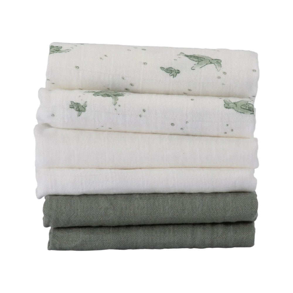 Little Bamboo Muslin Washers 6Pk - Turtle Bay