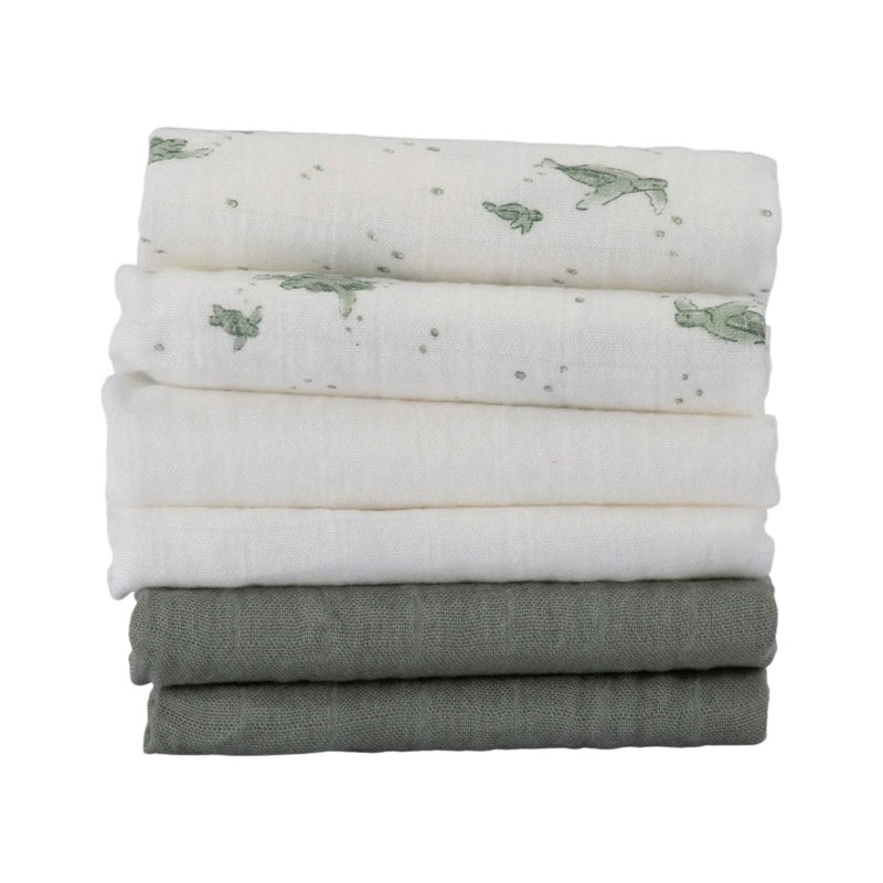 Little Bamboo Muslin Washers 6Pk - Turtle Bay