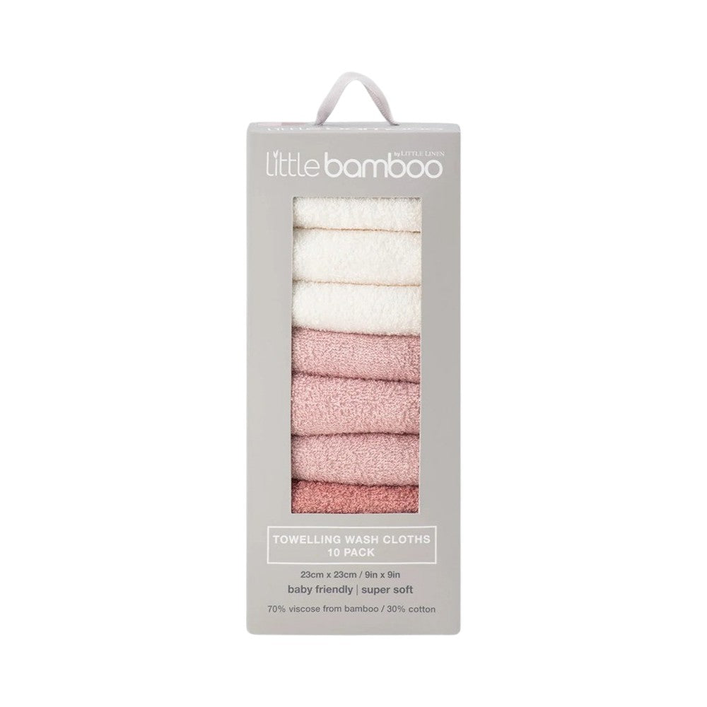 Little Bamboo Towelling Washer 10PK  - Dusty Rose