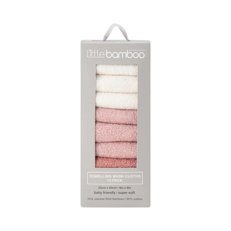 Little Bamboo Towelling Washer 10PK - Dusty Rose