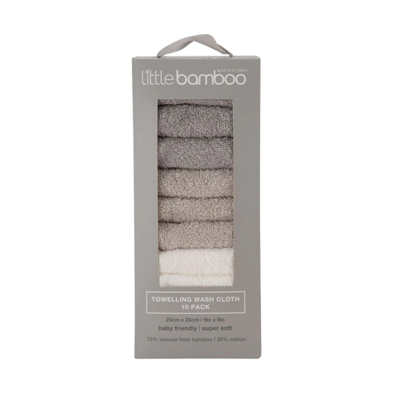 Little Bamboo Towelling Washer 10PK - Stone Grey