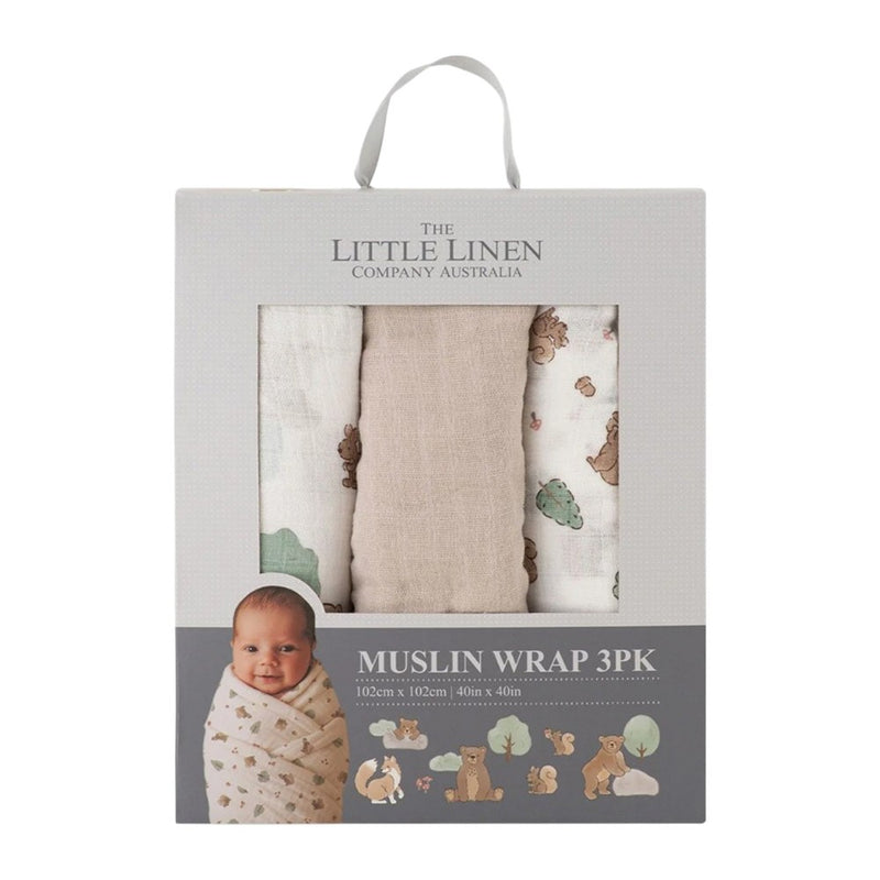 Little Linen Muslin Wraps 3PK - Bushland Bear